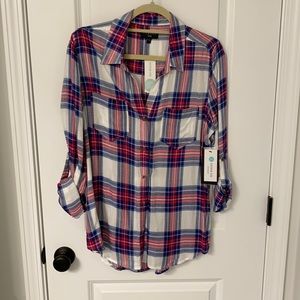 Plaid Button Down Two Pocket Top NWT